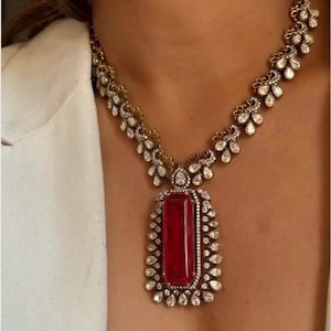 Victorian Doublet Stone Moissanite Polki Wedding Jewelry Necklace Set with Earings,Statement Sabyasachi necklace,Indian Pakistani bridal set