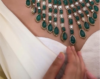 Royal Uncut high end Kundan Necklace/Sabyasachi inspired Doublet and Emerald stones/Indian Pakistani Bridal Wedding Statement necklace set