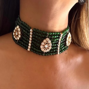 Sabyasachi inspired Premium Moissanite Kundan Choker Necklace with earrings/Indian Pakistani Statement Bridal Wedding Fusion Showstopper set