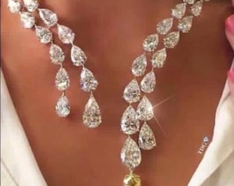 Conjunto de collar llamativo con pendientes de diamantes americanos / Conjunto de fiesta nupcial inspirado en celebridades de Bollywood para damas de honor y bodas.