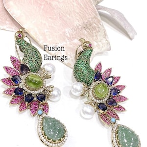 Bollywood Inspired fusion micro Diamonds earrings/Danglers/long earrings/Diamond jewelry/Statement Jewelry/Glam earrings/Bird earrings