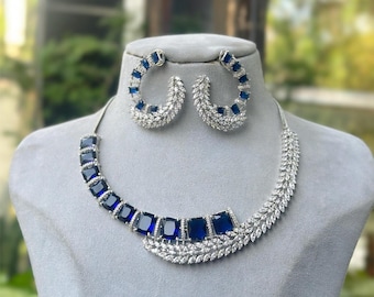 Amerikanische Diamant Halskette mit Ohrringen / Brautjungfer Braut Hochzeit Halskette / indischer pakistanische Designer Stein und Diamant Schmuck