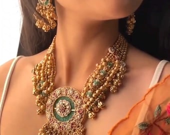 Indian Jadau Necklace Set/ Indian Choker Necklace/ Pearl Necklace /Guttapusalu necklace /statment jewellery South Indian jewelry