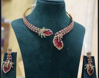 Sabyasachi inspirierte ungeschnittene Moissanite Polki Doublette Halskette Set / Statement indische Braut Ambani Hochzeit pakistanische Berühmtheit Schmuckset