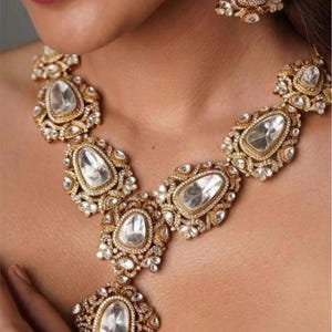 Sabyasachi inspired Premium Moissanite polki Kundan Necklace,Bollywood Designer Statement necklace,Indian Pakistani bridal wedding jewelry