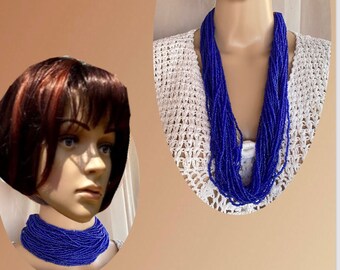 VINTAGE 80'S-90'S  - Lapis, royal blue long multi strands beads necklace. Southwestern style.