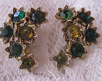 Vintage 60's - Clip Rhinestones - Green and Peridot