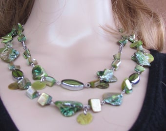 1980's - Green Glass Two Strands Necklace