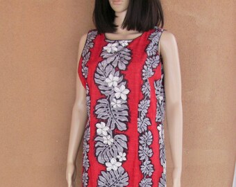 Cotton shift maxi dress, gray, red and black,long slits on each sides, side medium.