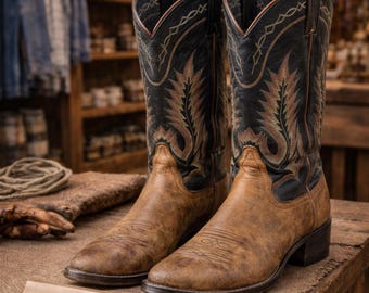 Vintage Tony Lama Two-Toned Leather Cowboy Boots, Cats Paw Sole
