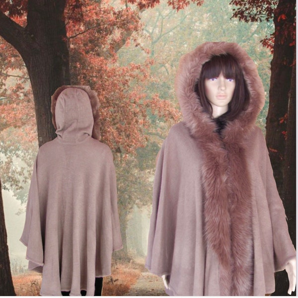 fur trimmed shawl cape