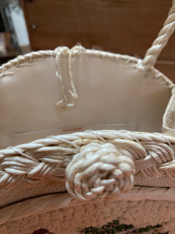 VINTAGE 1950's  - White raffia  handbag with tape… - image 4