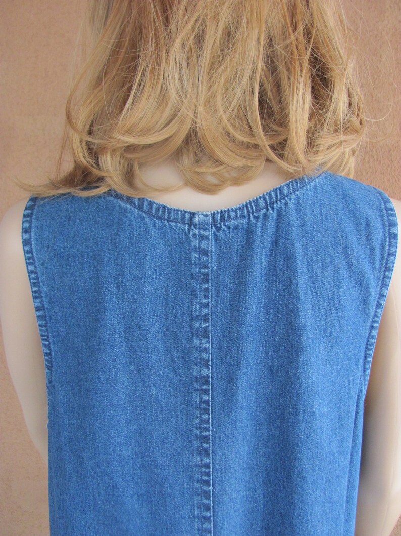 Vintage 80/'s with golden embroidered fishes Maxi Sleeveless Jean dress