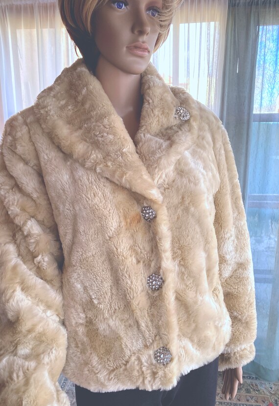 Vintage 60's inspired - Faux fur crop jacket, rhi… - image 2