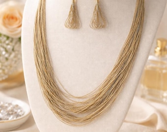Vintage 80's NAVAJO Jewelry - Sterling "liquid" silver strands dipped in gold - Matching earrings.
