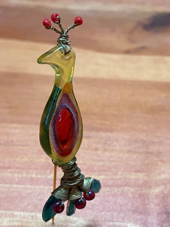 Vintage 40s - TIE PIN - Blown glass peacock - Rar… - image 2