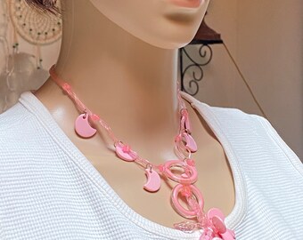 Pink Plastic Necklace with matching dangling earrings