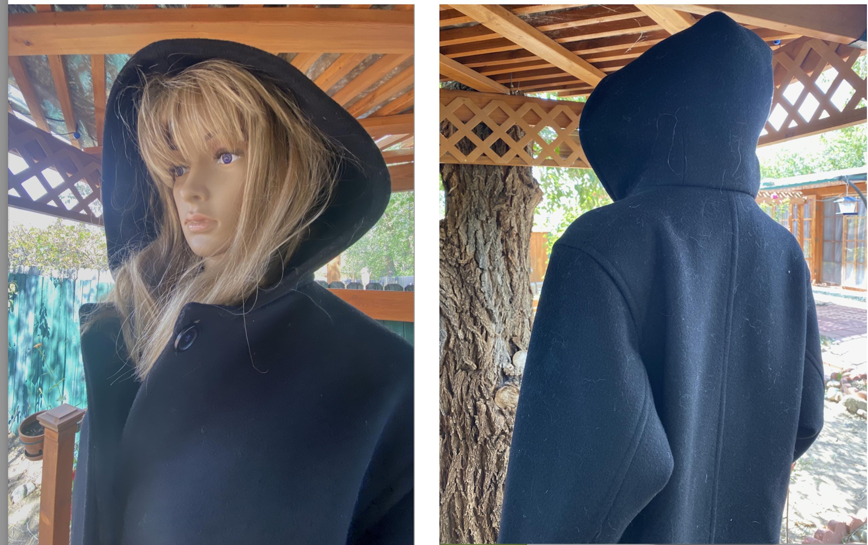 Black Wool Maxi Coat, Hoodie. Saks 5th Ave. Vintage 80's Black Wool Maxi Coat, Hoodie. Saks 5th Ave. Vintage 80's