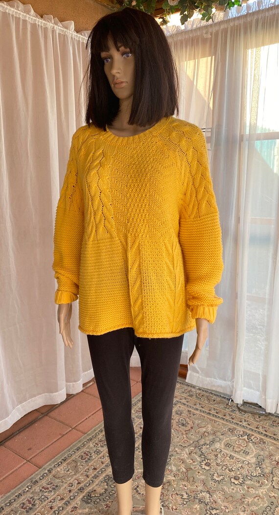 Golden yellow, loose fit rope knit style pullover… - image 8