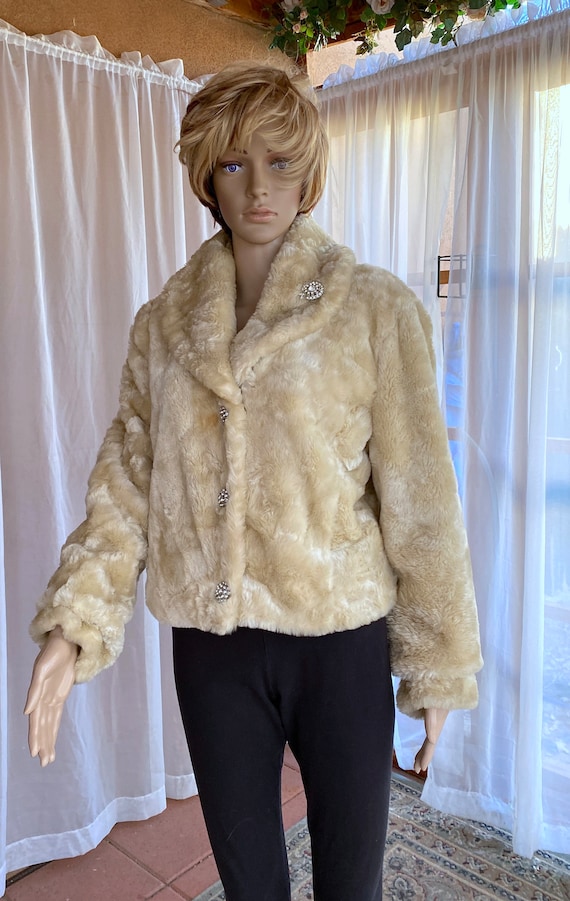 Vintage 60's inspired - Faux fur crop jacket, rhi… - image 1