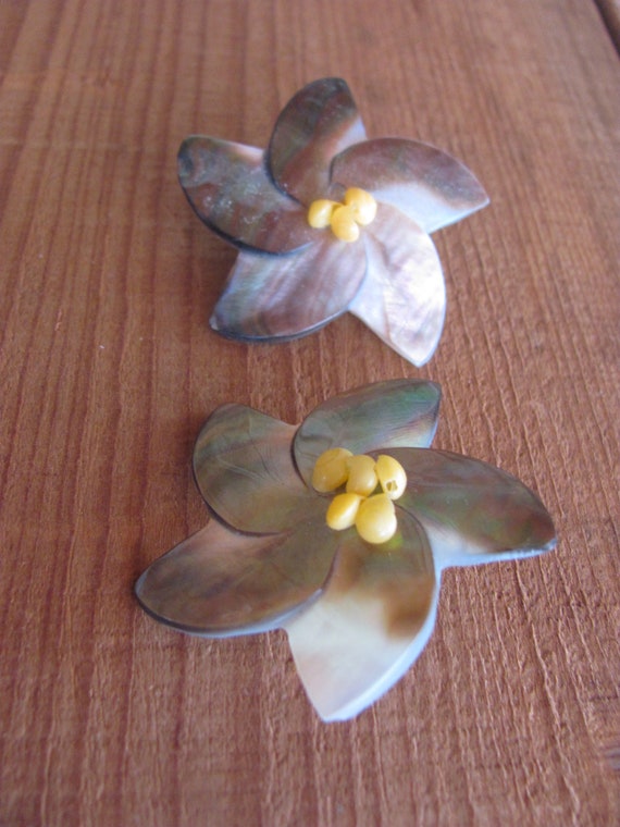 Vintage 60's - Abalone shell five petals flower c… - image 4