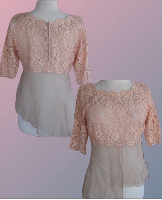 1940's -Lace and Silk Crepe Short Sleeves Top - image 1