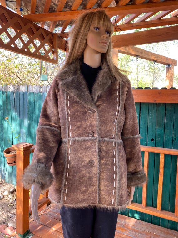 Faux Fur faux Suede Short Coat jacket With Outside White Stitches. Warm and Light Vintage 90 s Small Size Teen. Etsy