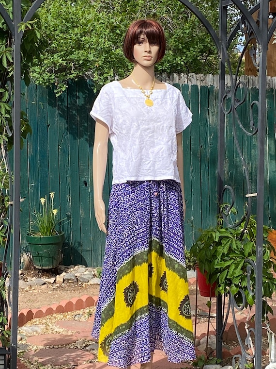 The Territory Ahead Very Light Cotton Skirt With Full Cotton Lining. Purple With a Yellow Band. Etsy