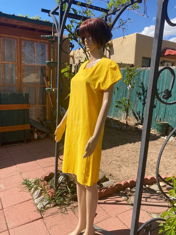 Bright yellow summer cotton dress, knee length, s… - image 5