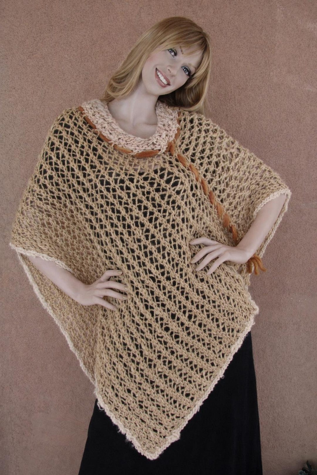 Vintage 1970s Wool Poncho: Asymmetrical Lacy Knit - Etsy