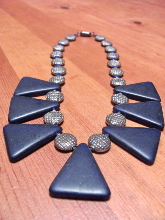 Vintage 80s - Midnight blue frosted glass choker-… - image 2
