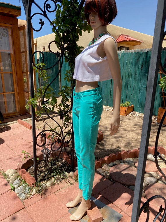 Vintage 90's - Sexy Seafoam green stretchy denim … - image 4