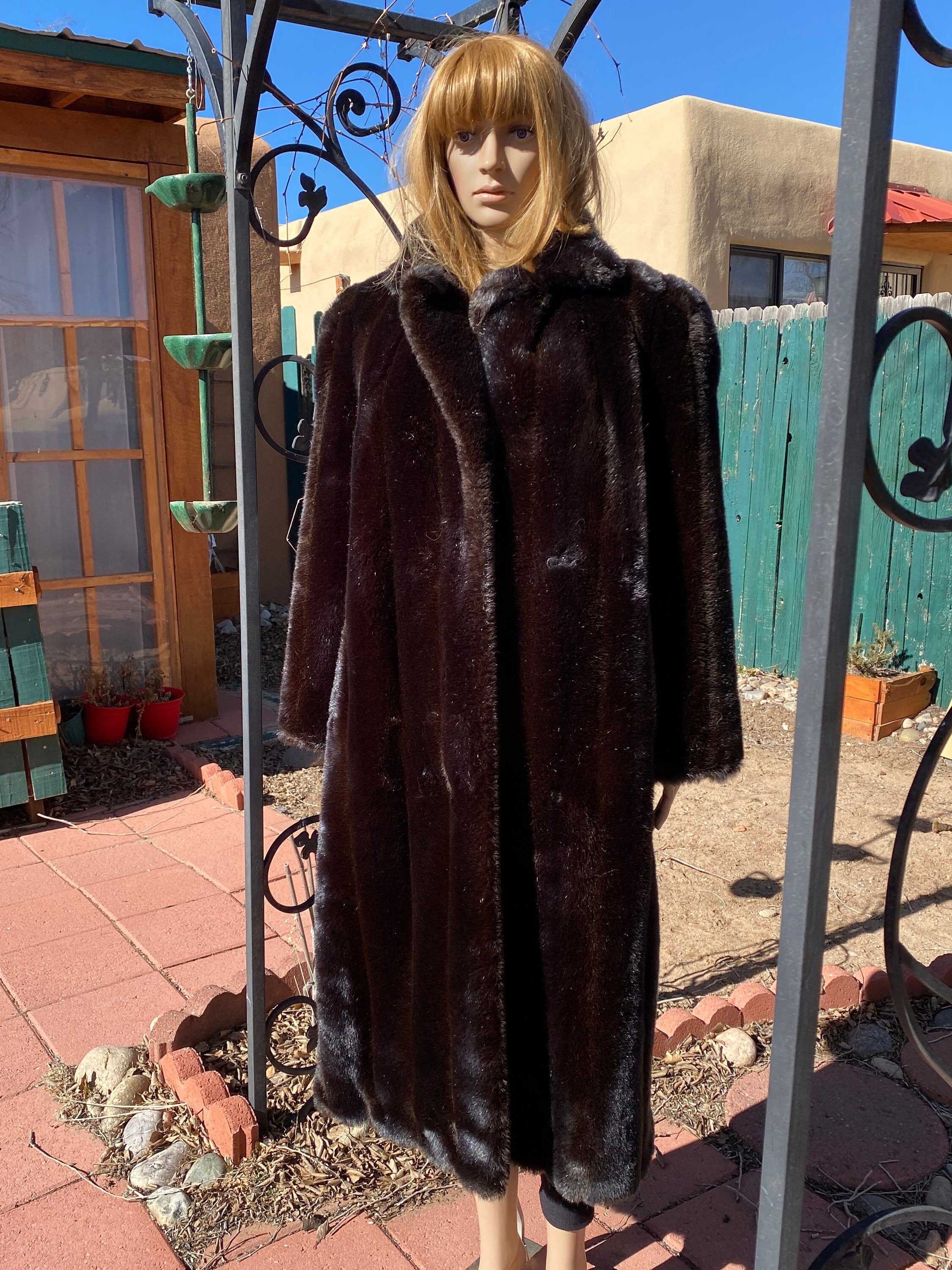 Vintage 80 s JORDACHE Faux Mink Fur Coat Dark Espresso Brown