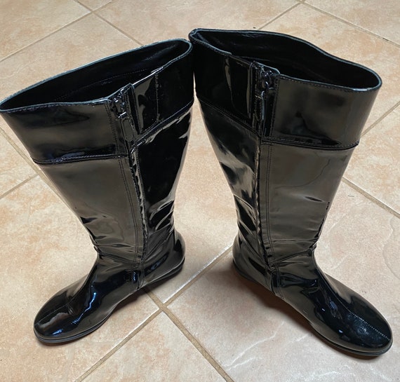 COLE HANN Patent Leather High Boots Waterproof Black Wedge Heel. Size 8 B Etsy