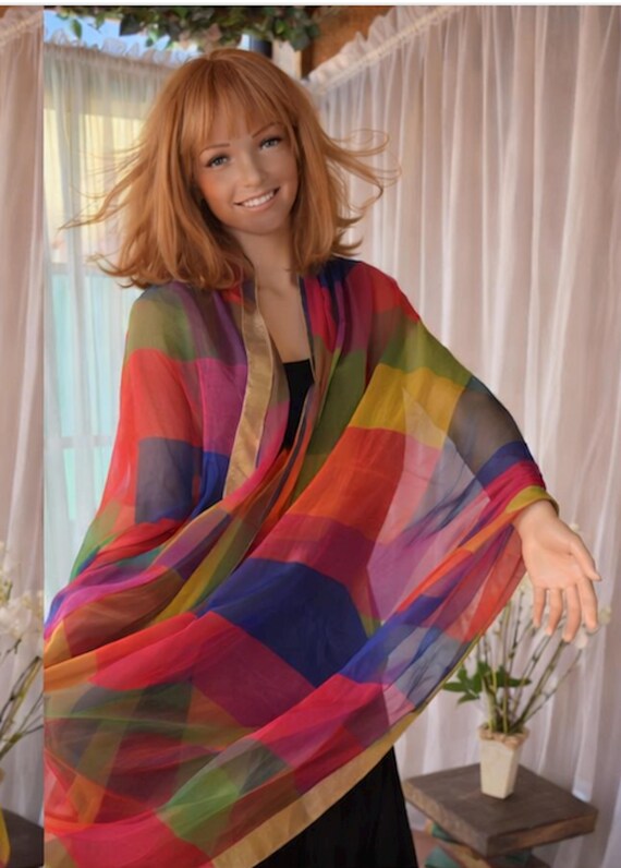 Very long and large multicolors, patchwork, sheer… - image 4