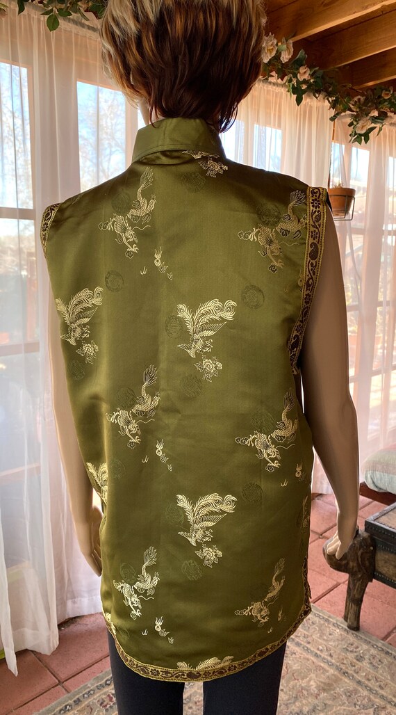 Chinese vest, olive green with gold dragon design… - image 6