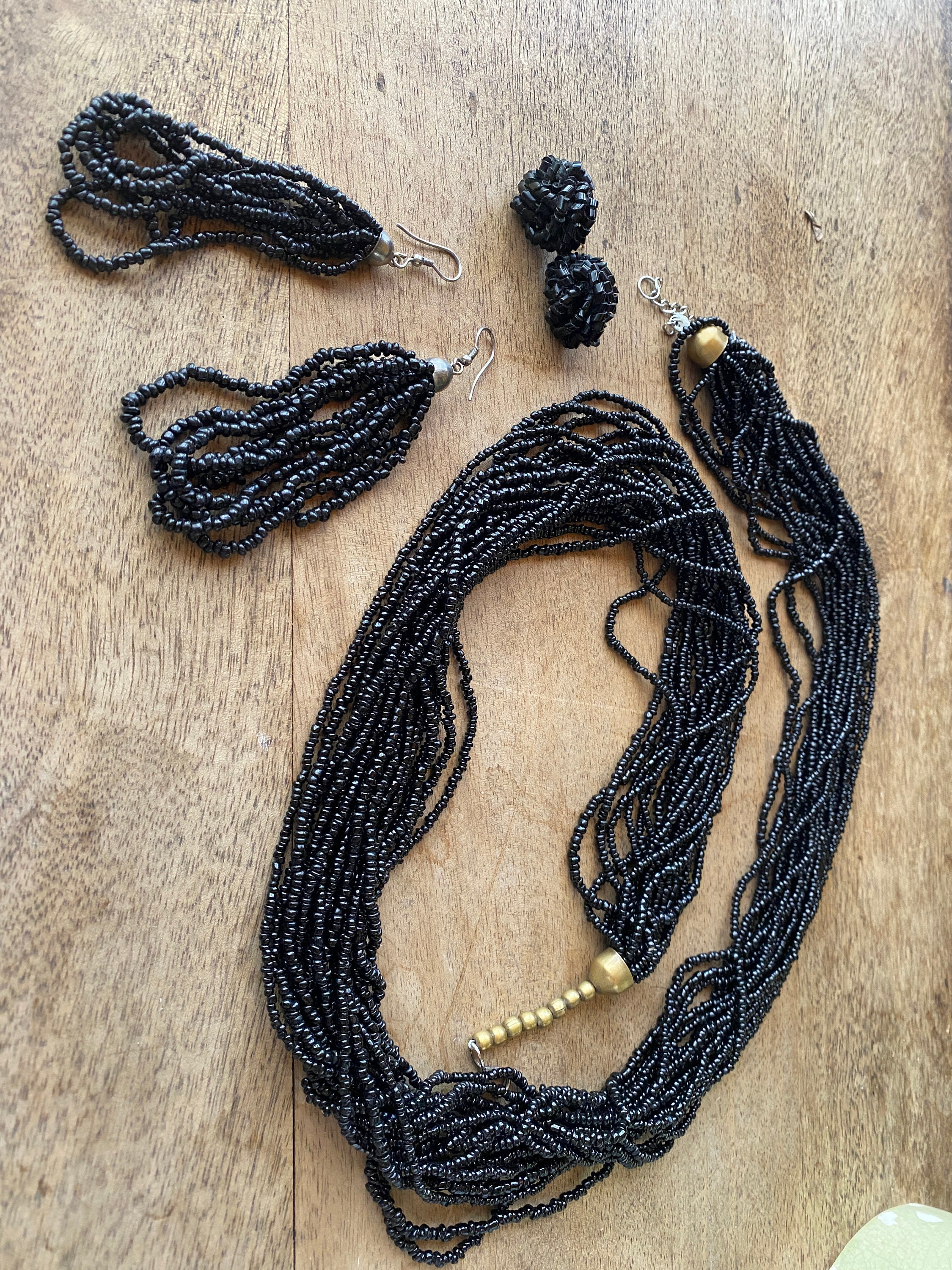 Set of two beaded necklaces/belts, one black one brown Felon Beaded Chain Belt Multi | Princess Polly main image 2