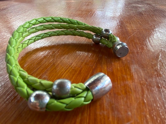Vintage 80's - Triple bands braided lime green le… - image 2