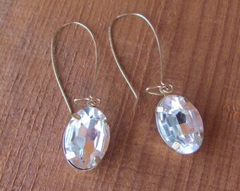 VTG 80s - Long dangle and drop oval clear ZIrcona earrings