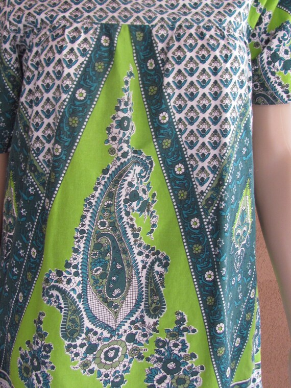 African print cotton blouse, lime green and fores… - image 3