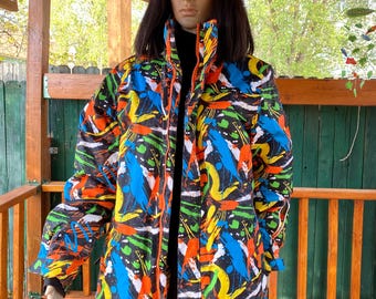 UNISEX Vintage Ski/snow Board Colorful Jacket. Breathable