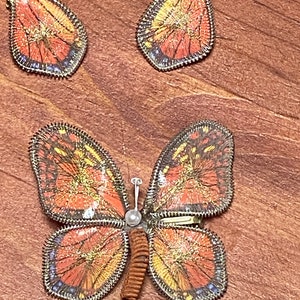 Vintage 70's Macrame Orange butterfly pin and clip earrings image 2