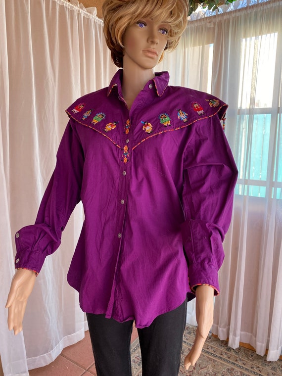 Vintage 80's - Country Western woman cotton shirt,