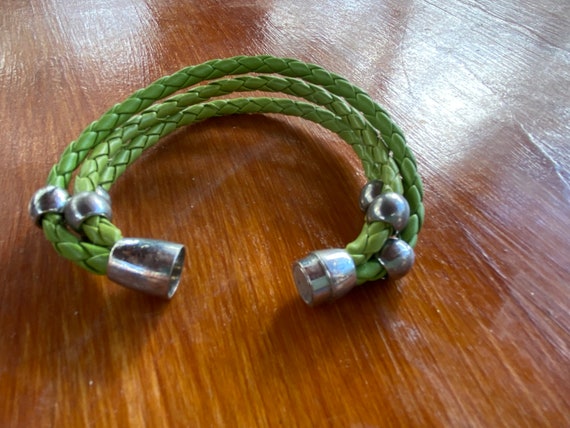Vintage 80's - Triple bands braided lime green le… - image 5