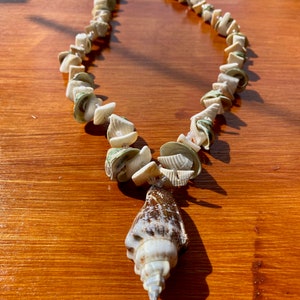 Vintage 70's Boho/Hippie, long drop shell necklace with Caribbean Triton pendant image 3