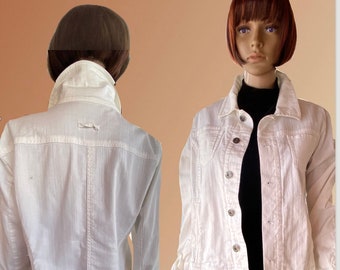 Vintage CHICO'S - White light cotton jacket, Levis  style, pockets, and snap buttons.