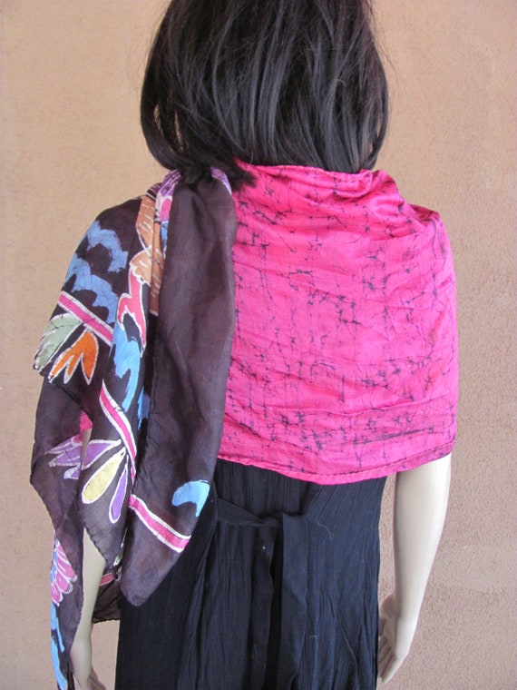 Long silk scarf, purple and black, with eagles a … - image 3