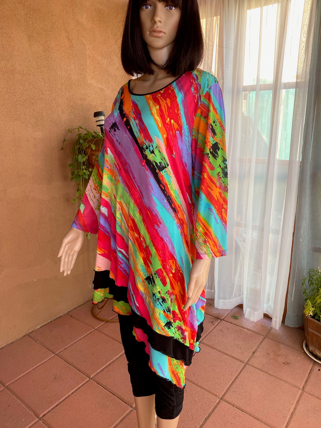 Vintage 90's Asymmetrical Colorful Rainbow Tunicdress/top. Size L/XLG ...