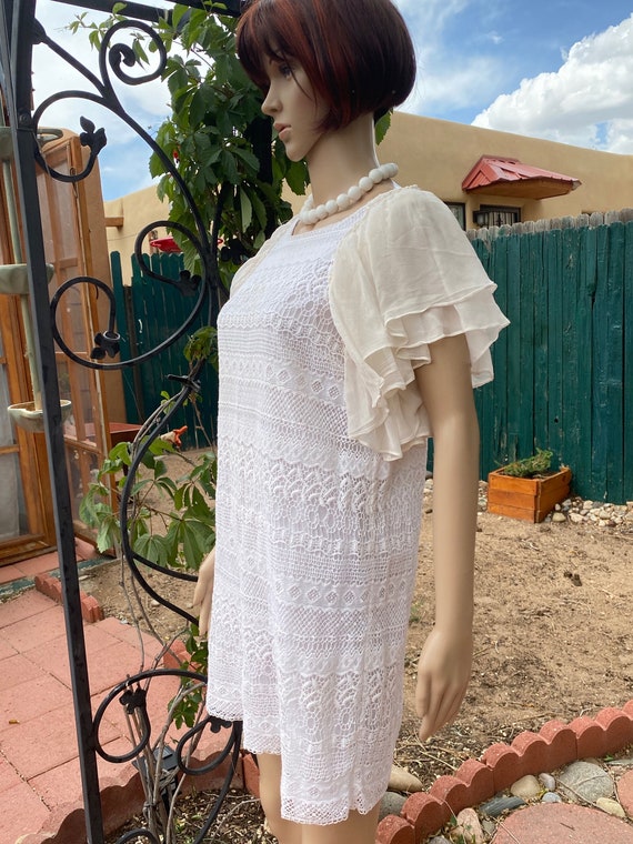 ZARA WHITE COTTON DRESS WITH EMBROIDERED LACE TRIMS SIZE XS