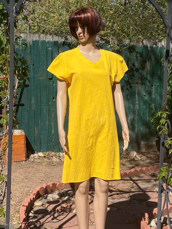 Bright yellow summer cotton dress, knee length, s… - image 9
